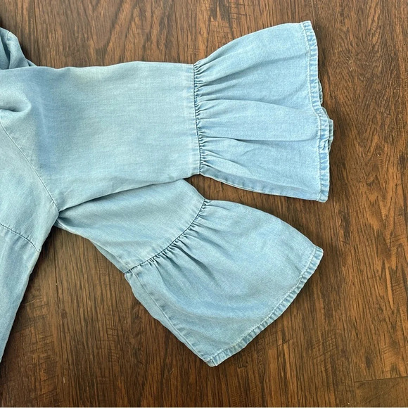 Zara Denim Ruffle Mini Dress Zip Up Womens Size Small - Picture 3 of 7